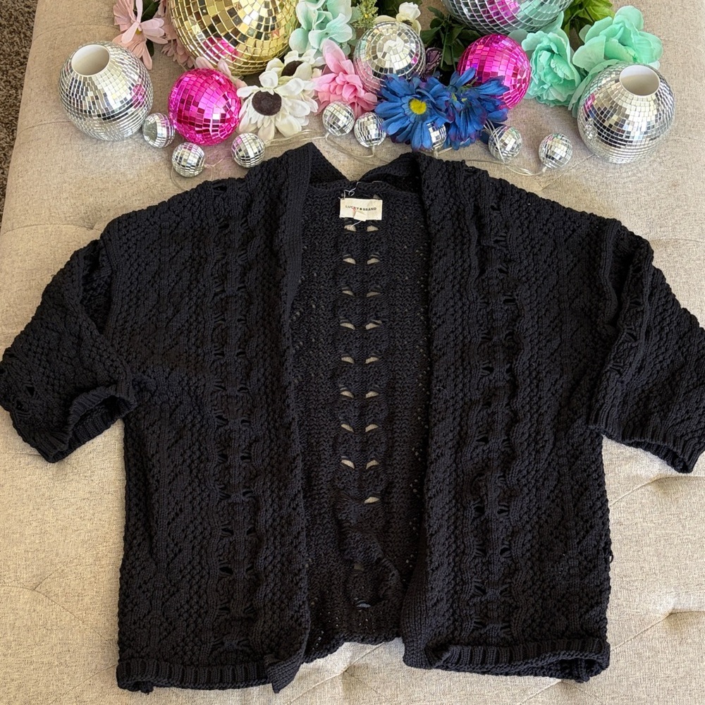 Black Open-Front Knit Women's Sweater Cardigan